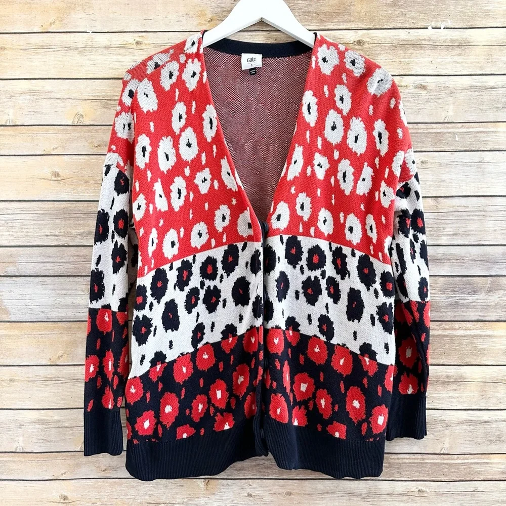CAbi Sweater Women’s Size Small Upbeat Cardigan Flower Stripe Style 6163